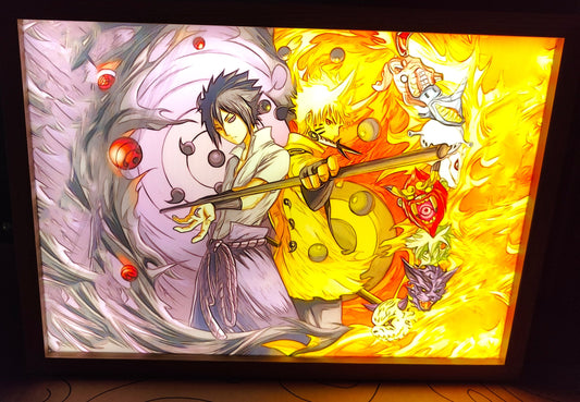 Naruto Shippuden - Naruto Six Paths And Sasuke Rinnegan Light Up Frame Art Portrait