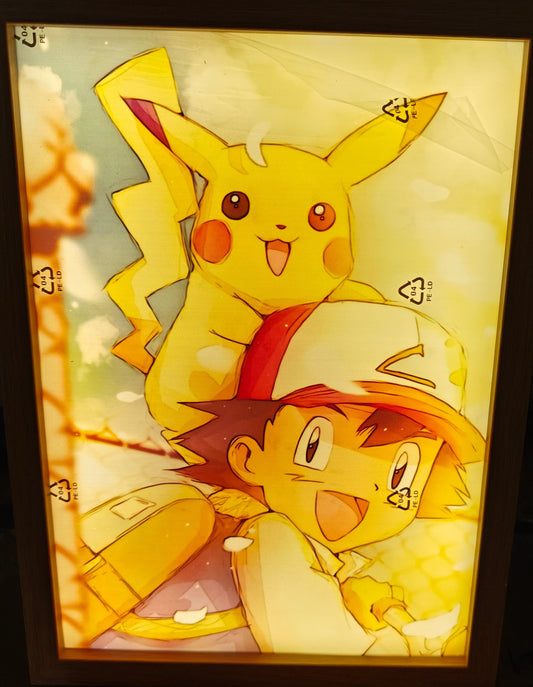 Pokemon - Ash and Pikachu Style 1 Light Up Frame Art Portrait