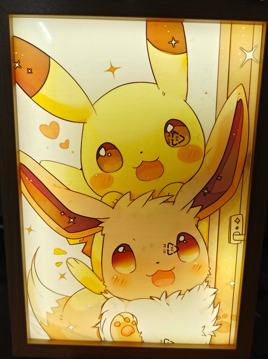 Pokemon - Pikachu and Eevee Light Up Frame Art Portrait