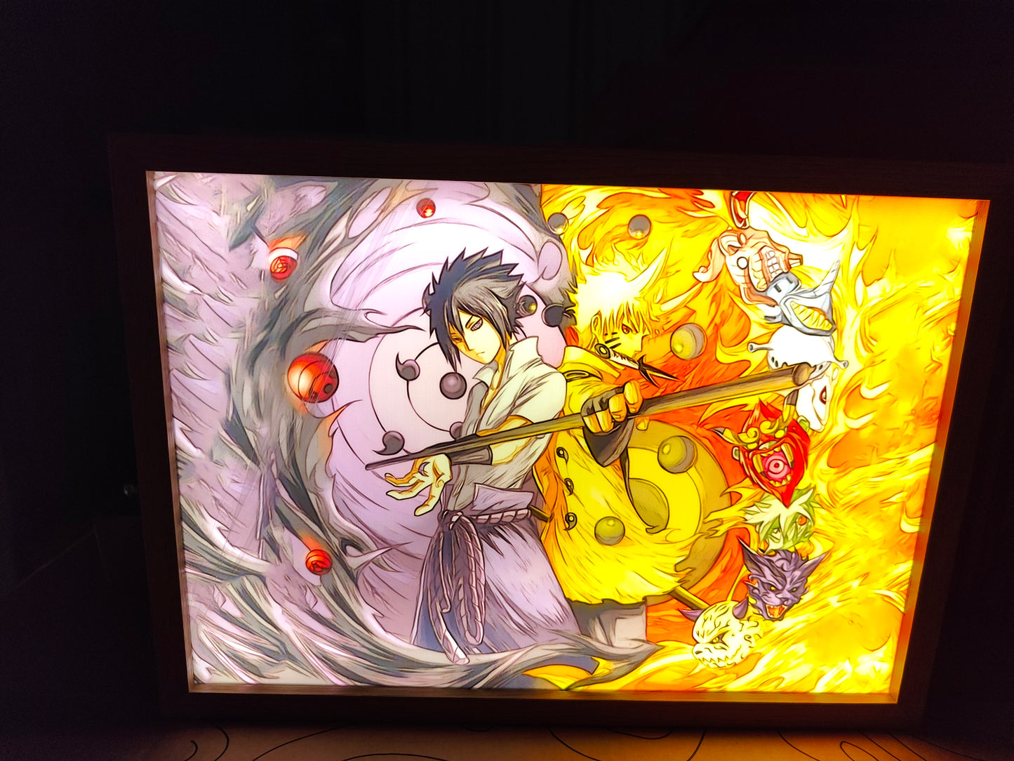 Naruto Shippuden - Naruto Six Paths And Sasuke Rinnegan Light Up Frame Art Portrait