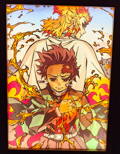 Demon Slayer - Tanjiro & Rengoku Light Up Frame Art Portrait