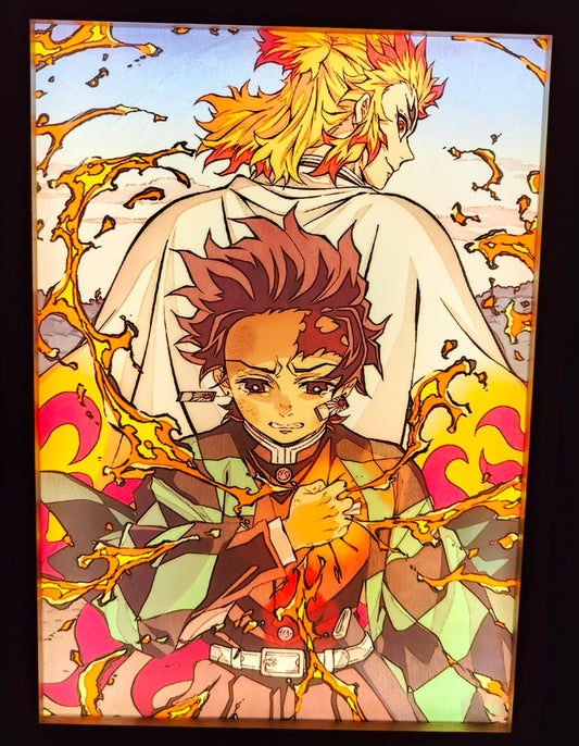 Demon Slayer - Tanjiro & Rengoku Light Up Frame Art Portrait