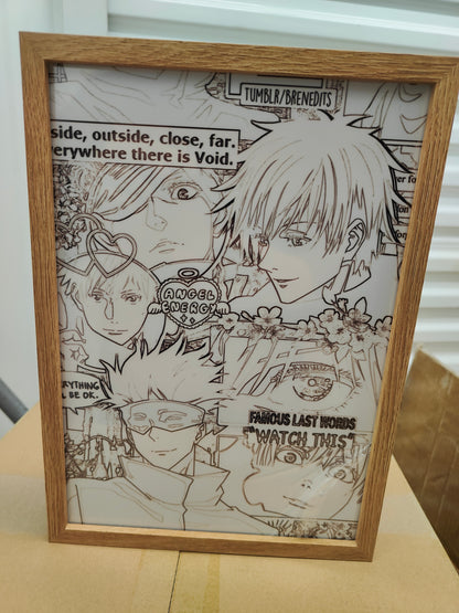 Jujutsu Kaisen - Gojo Manga Style Light Up Frame Art Portrait